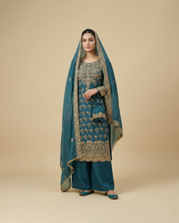 Blue and gold dabka work 3 piece