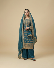 Blue and gold dabka work 3 piece