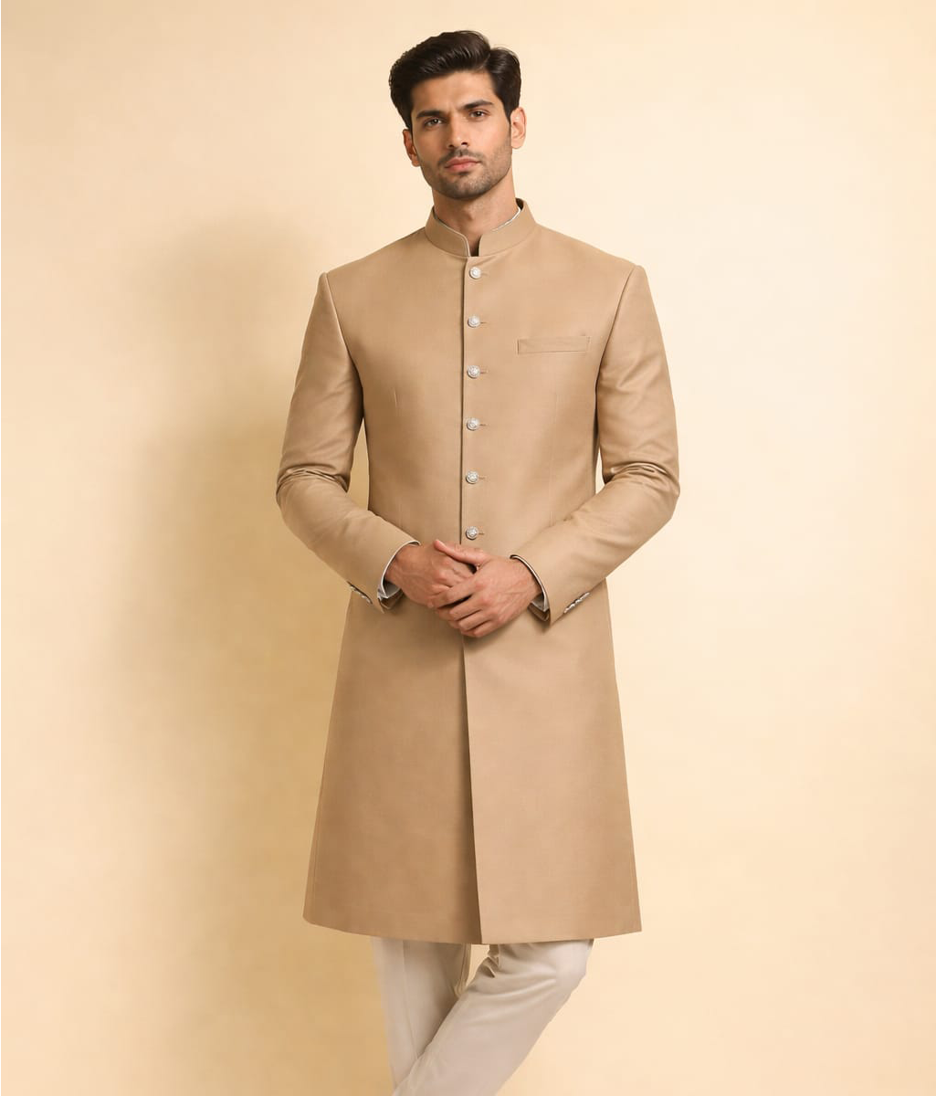 Camel plain sherwani for suiting