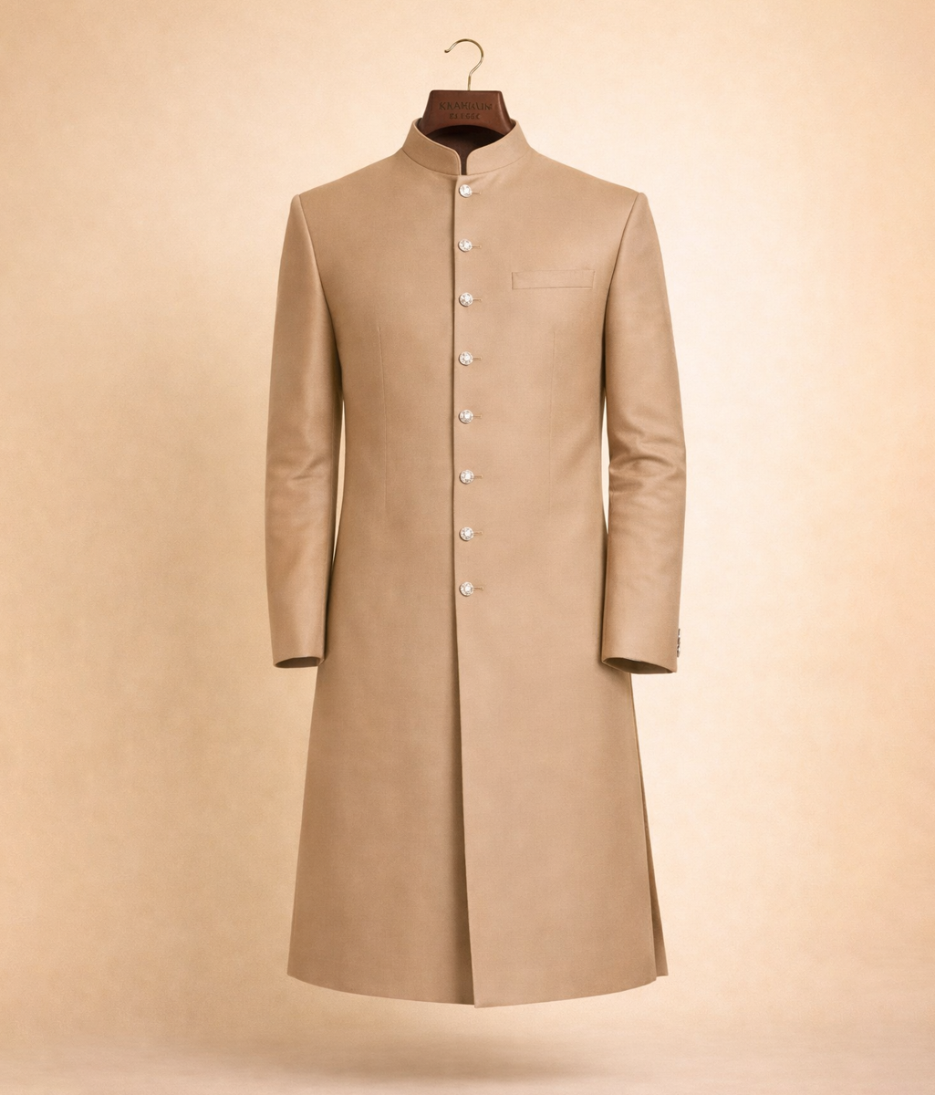 Camel plain sherwani for suiting