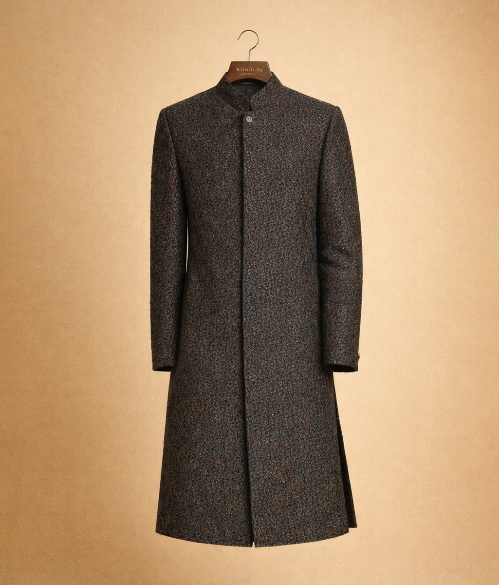 Charcoal patterned embroidered sherwani