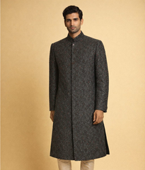 Charcoal patterned embroidered sherwani