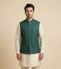 Forest green Chikankari fancy waistcoat