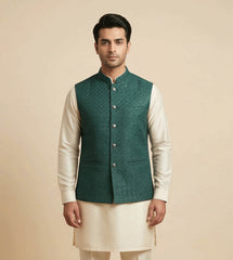 Forest green Chikankari fancy waistcoat
