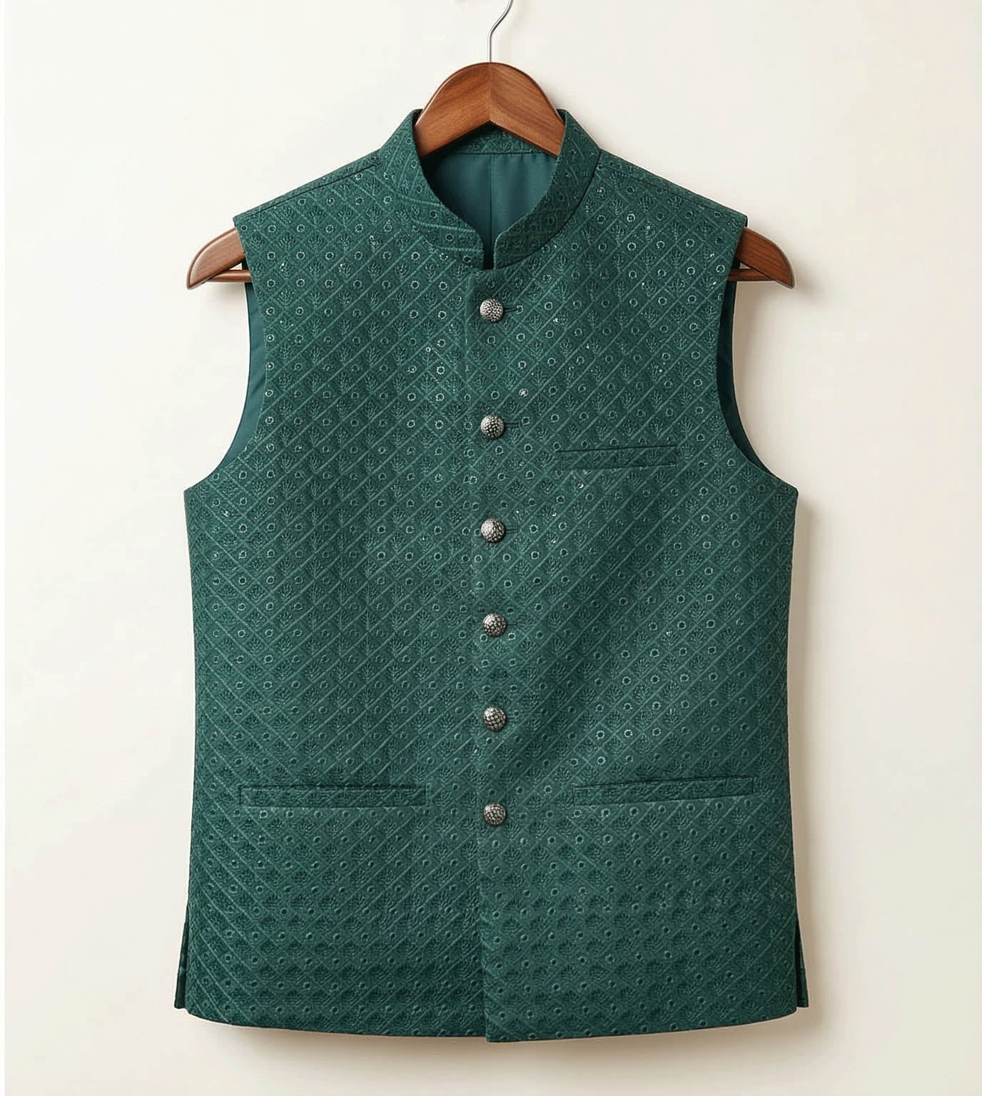 Forest green Chikankari fancy waistcoat