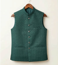 Forest green Chikankari fancy waistcoat