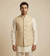 Beige JamawarJaal Fancy Waistcoat