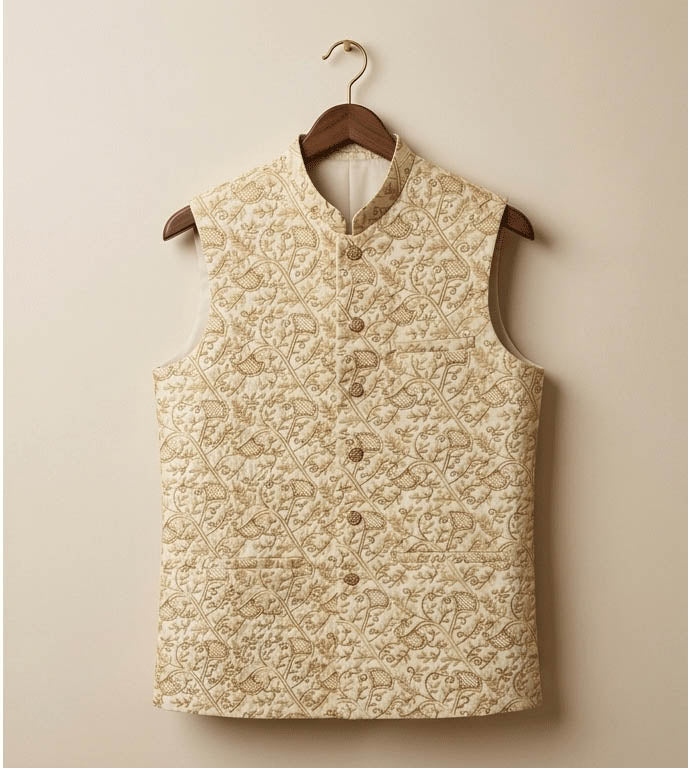 Beige JamawarJaal Fancy Waistcoat
