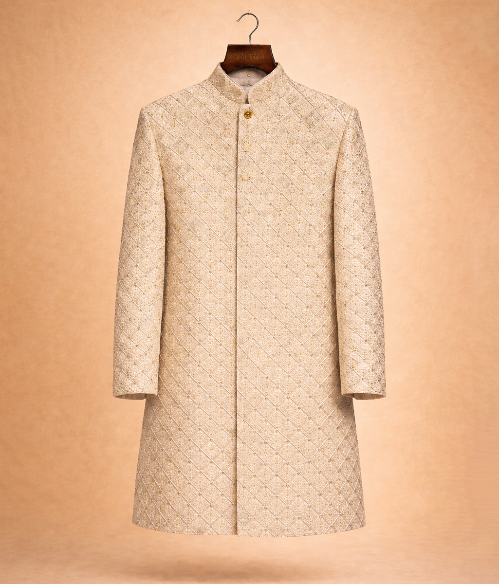 Gold sequence rawsilk sherwani