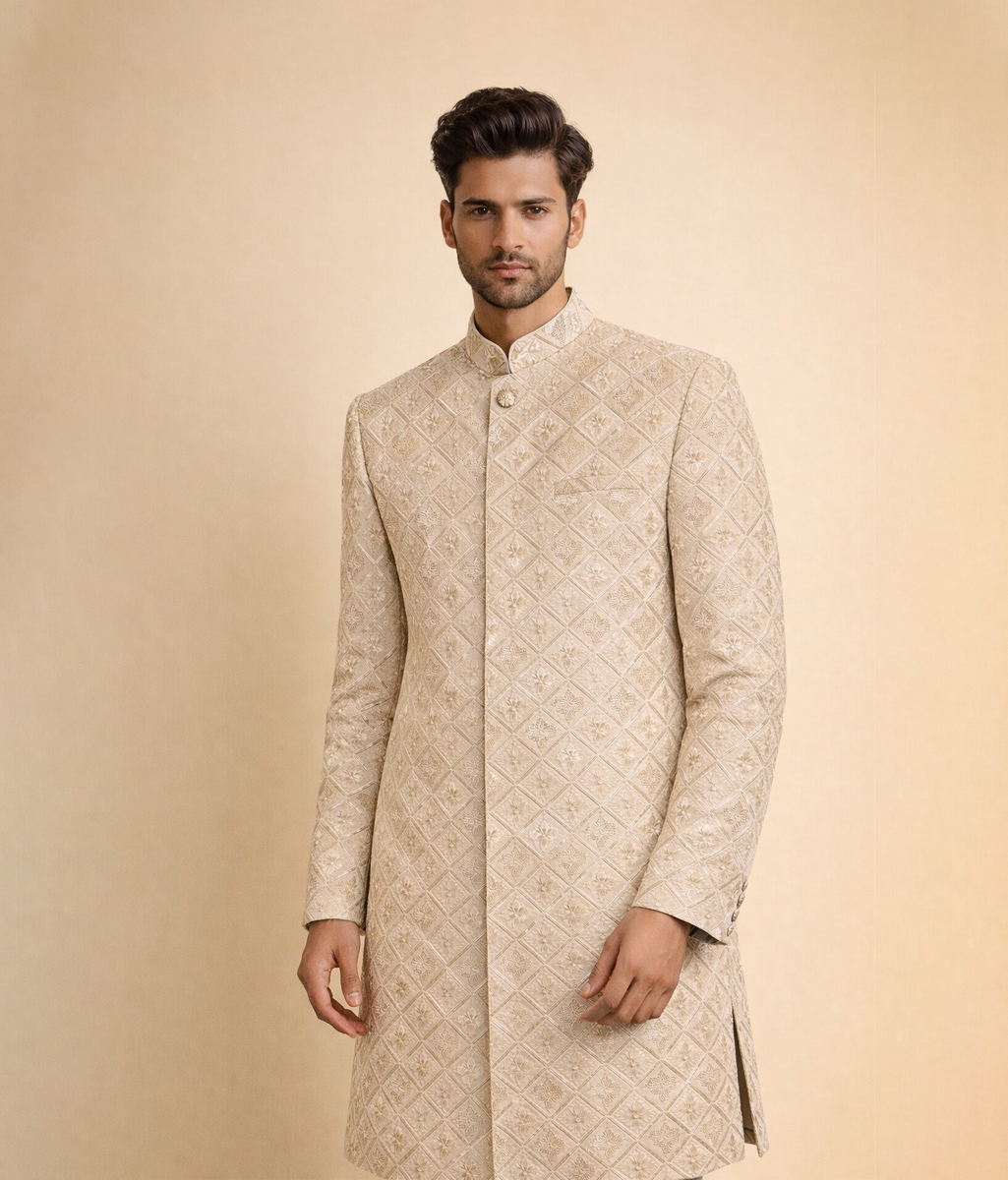 Gold sequence rawsilk sherwani