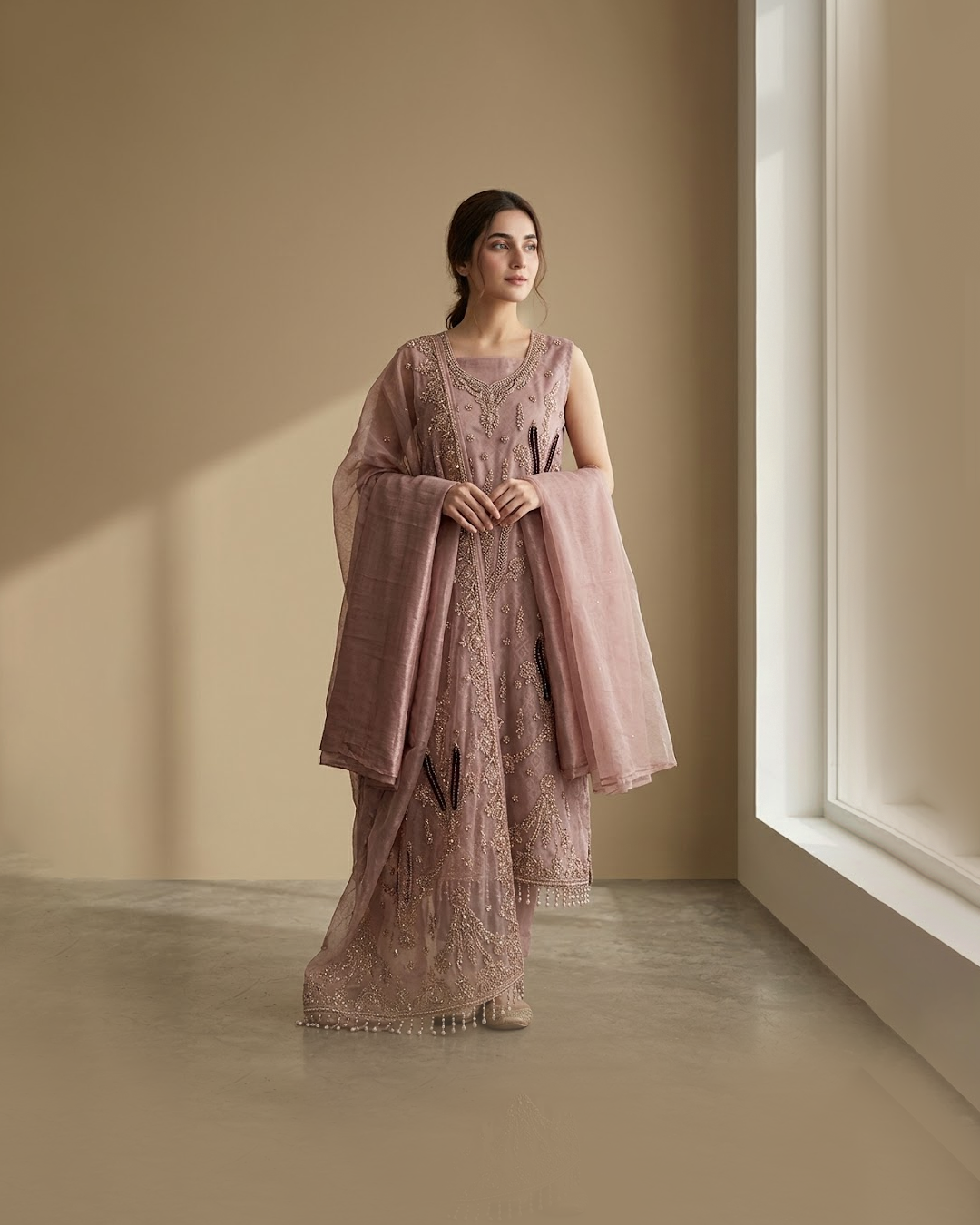 Dessert Brown Raw Silk 3 piece suit