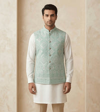 Mint green Tilla Embroidered  fancy waistcoat