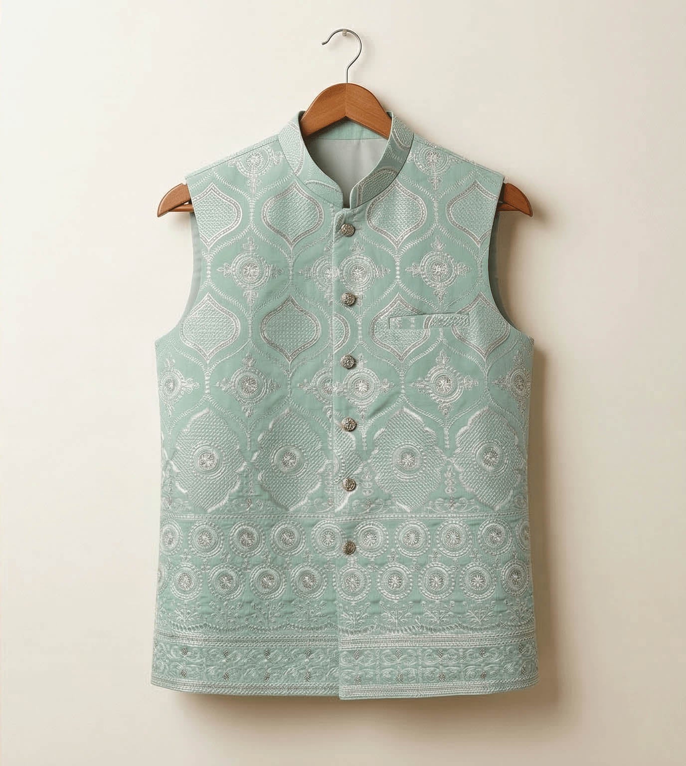 Mint green Tilla Embroidered  fancy waistcoat