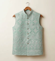 Mint green Tilla Embroidered  fancy waistcoat