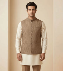 Mud brown Hexagon Work  fancy waistcoat