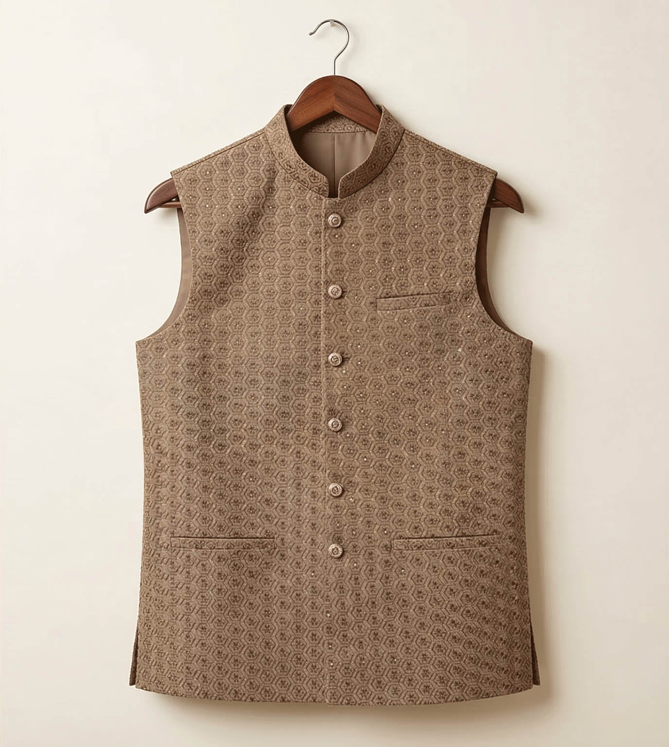 Mud brown Hexagon Work  fancy waistcoat