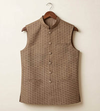 Mud brown Hexagon Work  fancy waistcoat