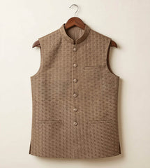 Mud brown Hexagon Work  fancy waistcoat