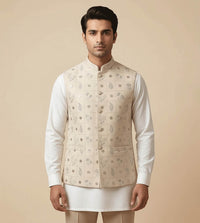 Pale white Botanical Gota fancy waistcoat