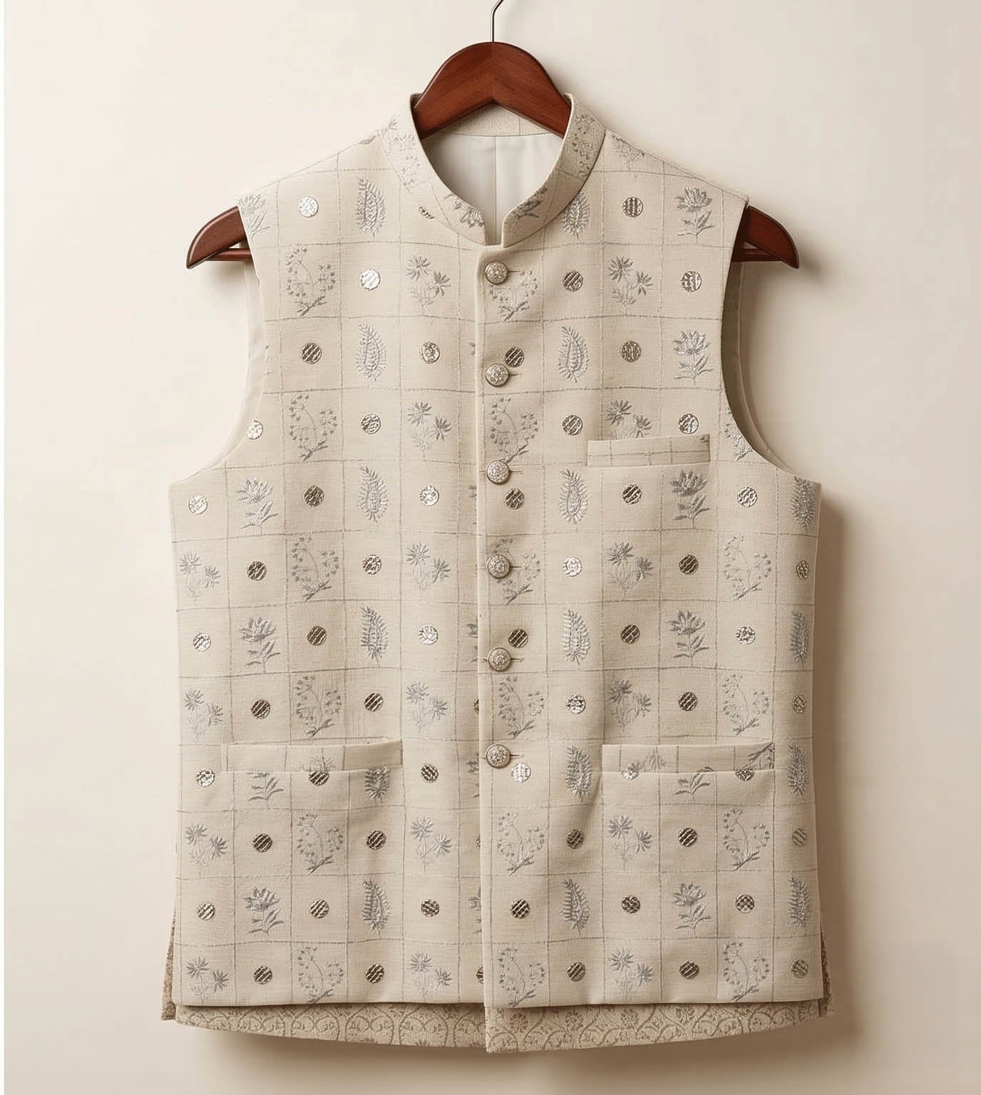Pale white Botanical Gota fancy waistcoat