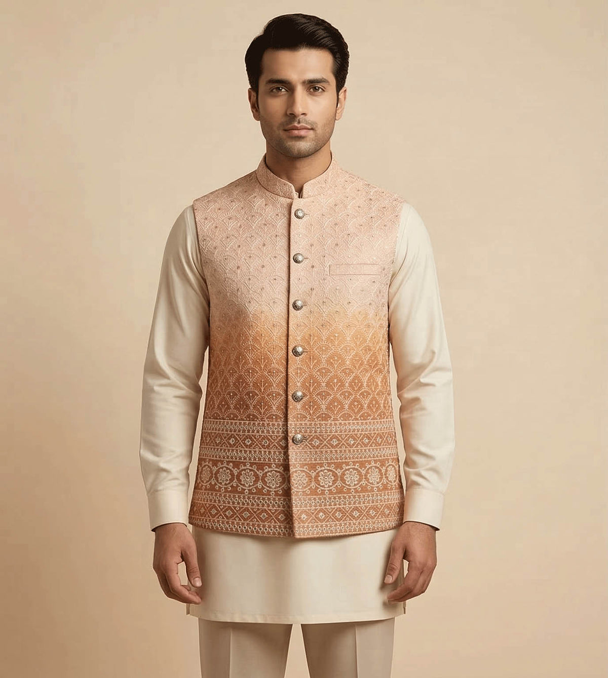 Peach orange Scalloped Ombre fancy waistcoat