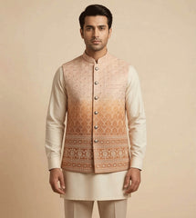 Peach orange Scalloped Ombre fancy waistcoat