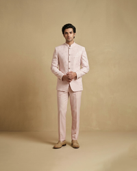 Pink self embroidered buttoned prince coat