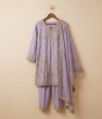 Raw Silk 3 Piece Suit Heavy Dabka Work with Dupatta and Plain Trousers