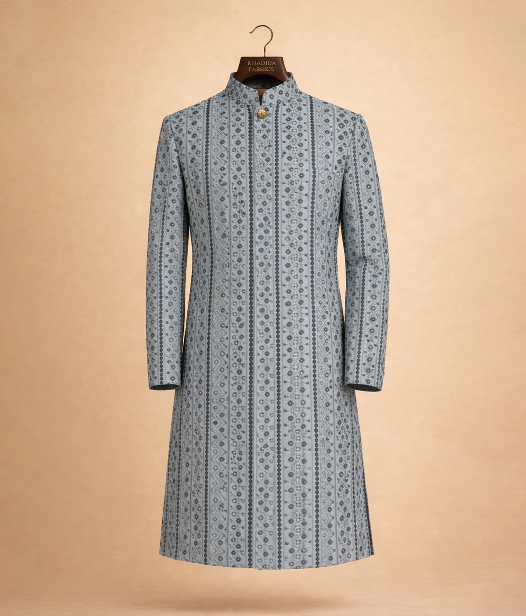 Grey and black Sherwani masoori sequin work