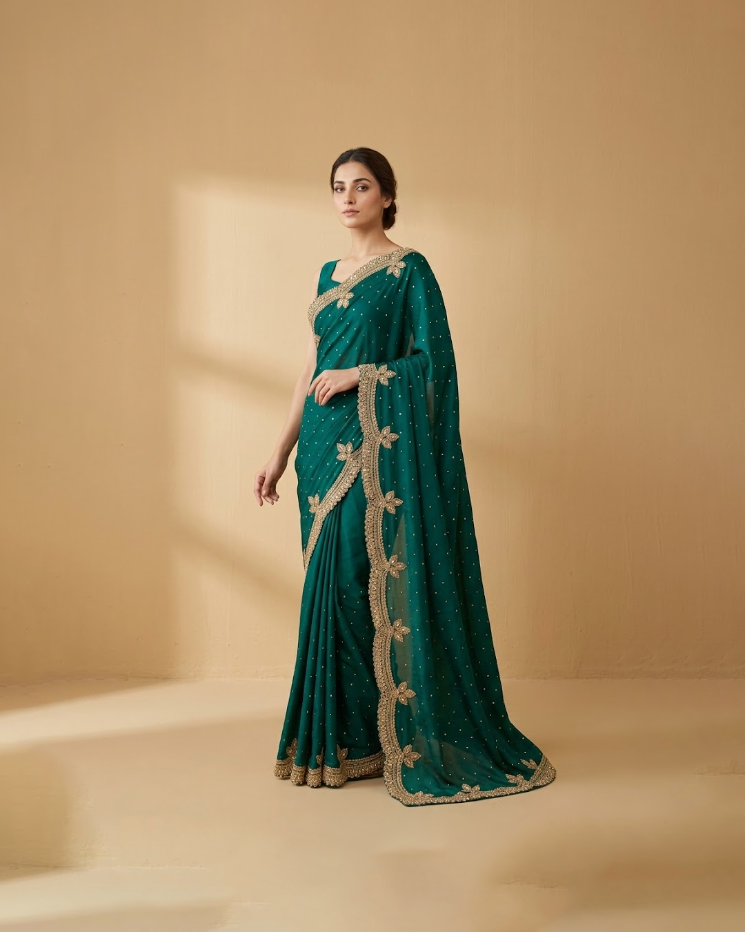 Handmade Silk Saree with Gold Dabka Border