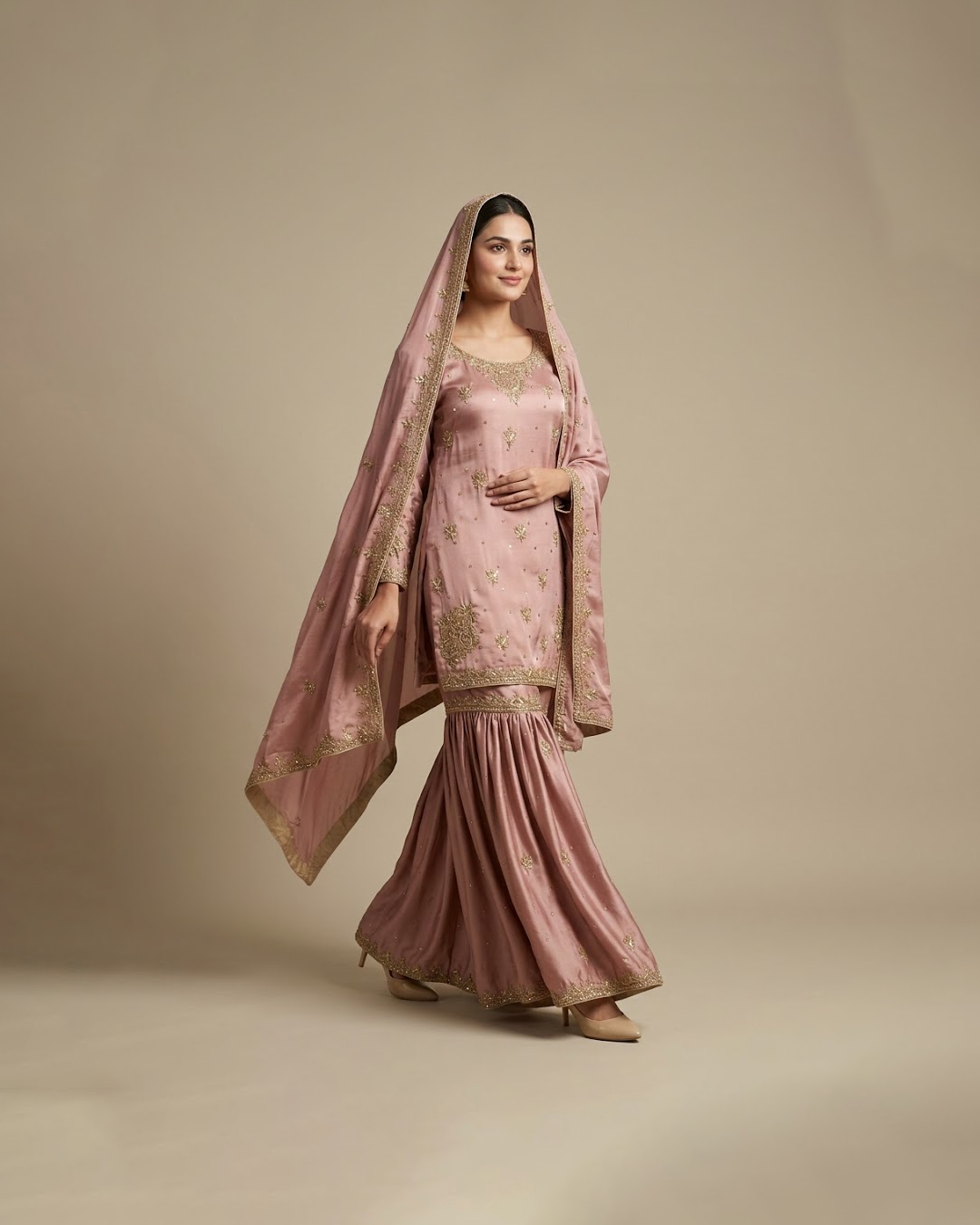 Tea pink gharara set