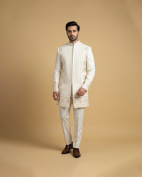 White and gold embroidered open prince coat
