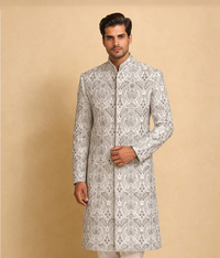 White and grey embroidered sherwani