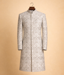White and grey embroidered sherwani