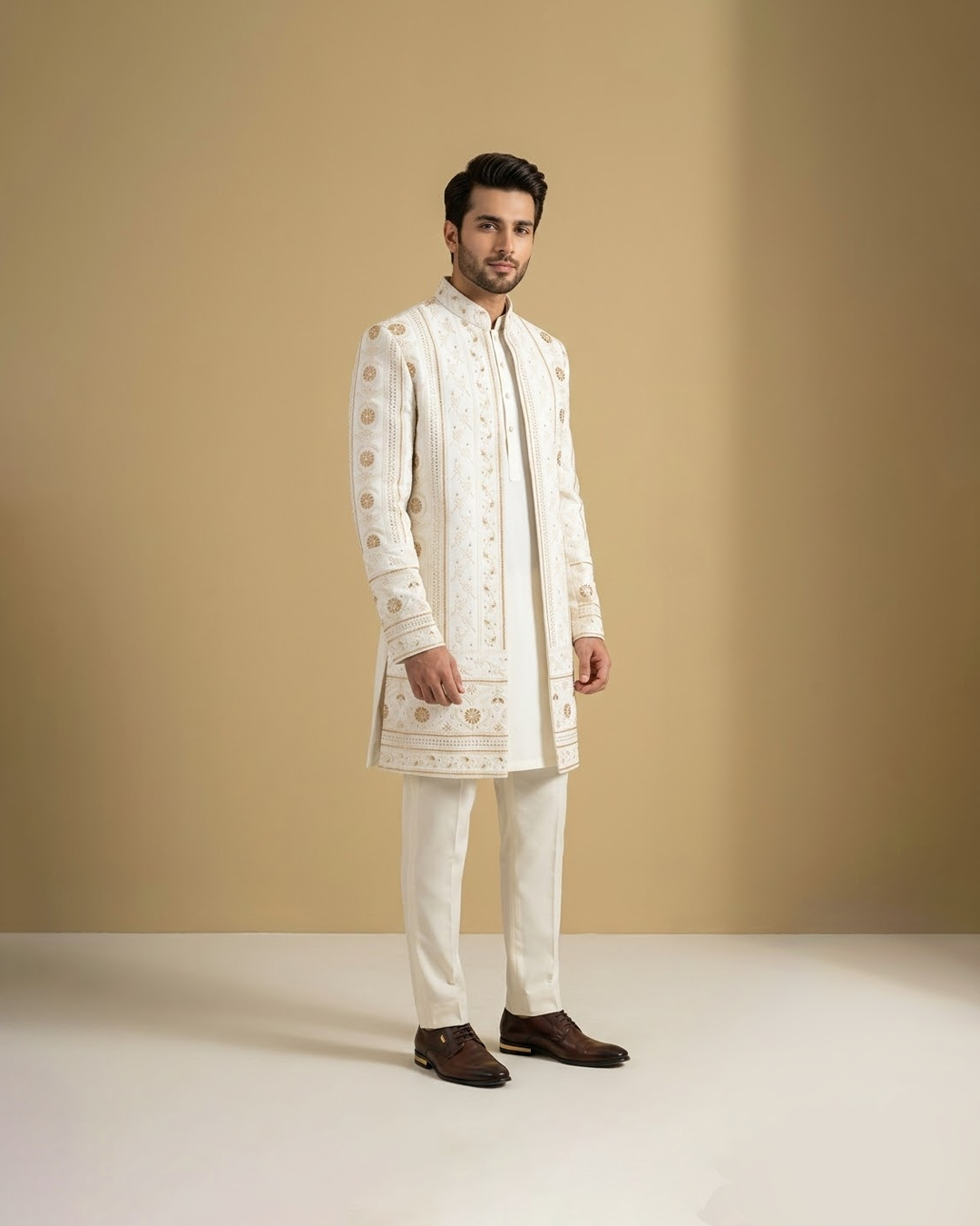 White floral embroidered open prince coat