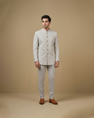 White self embroidered buttoned prince coat